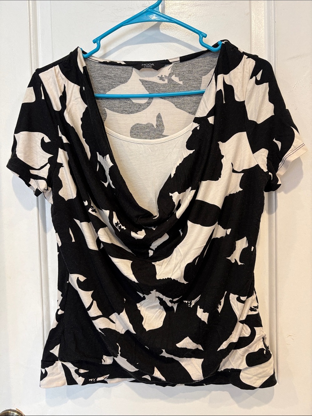 Moda by George Black & Cream Cowl Neck Short Sleeve Top